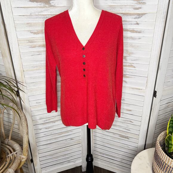 MADEWELL Women's XS Asherton Oversized Thermal Henley Sweater Wool Alpaca Red - Picture 15 of 16